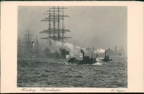 Ansichtskarte Hamburg Strandhafen Lotesendampfer Segelboote 1928