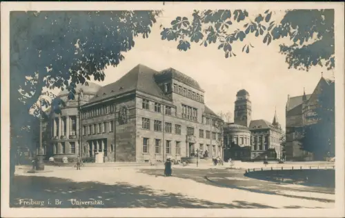 Ansichtskarte Freiburg im Breisgau Straßenpartie an der Universität 1928