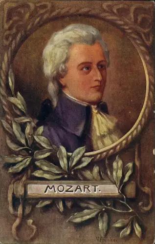 Ansichtskarte  Mozart Medaillon - Lobeerkranz Künstlerkarte 1914
