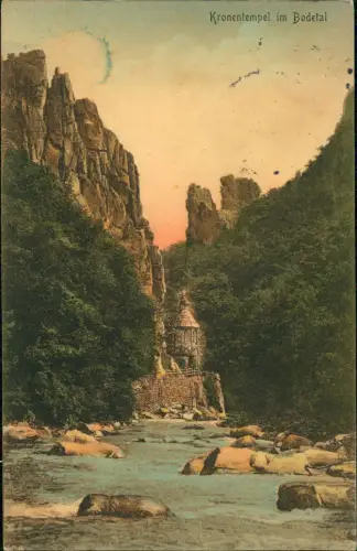 Ansichtskarte Treseburg Kronentempel im Bodetal - colorierte AK 1913