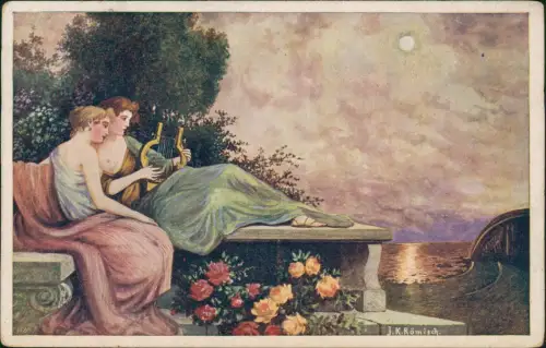 Ansichtskarte  Künstlerkarte Gemälde Römisch Antike Klänge Erotik 1917