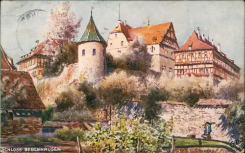 Ansichtskarte Bebenhausen-Tübingen Schloß Baumblüte Künstlerkarte 1909
