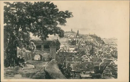 Tübingen Blick auf die Stadt vom Schloßhof aus Künstlerkarte 1939