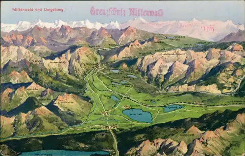 Ansichtskarte Mittenwald und Umgebung Landkarten Reliefkarte 1914
