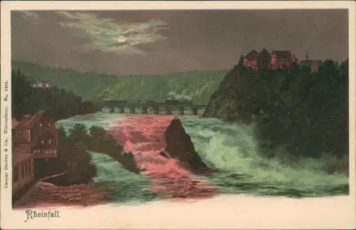 Ansichtskarte Neuhausen am Rheinfall Rheinfall Dampflokomotive bei Nacht 1908