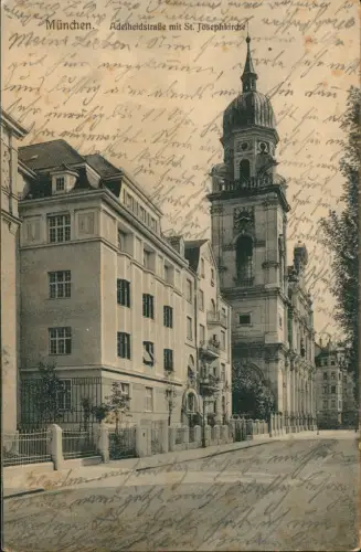 Ansichtskarte München Adelheidstraße mit St. Josephkirche 1912