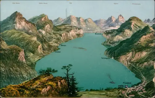 Ansichtskarte Seelisberg Reliefkarte Urnersee Flüelen Schwyz 1913