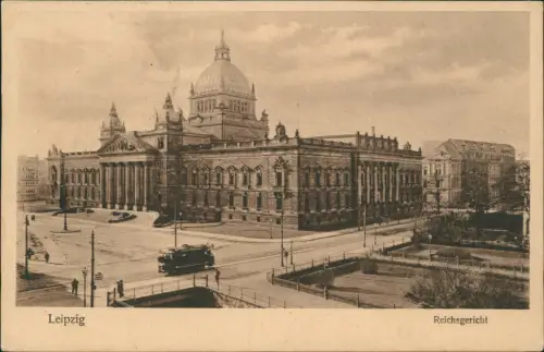 Ansichtskarte Leipzig Reichsgerichtsgebäude Straßenbahn 1917