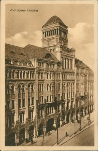Ansichtskarte Zentrum-Süd-Leipzig Volkshaus Straßenpartie 1924