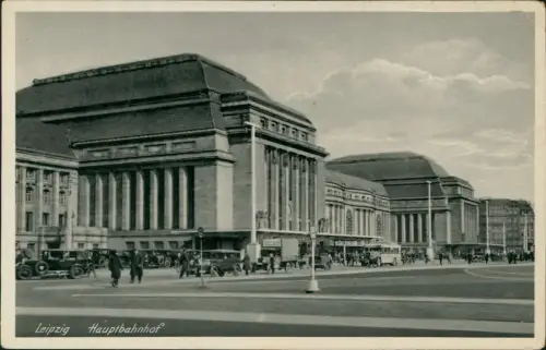 Ansichtskarte Leipzig Hauptbahnhof Autos Bus 1936