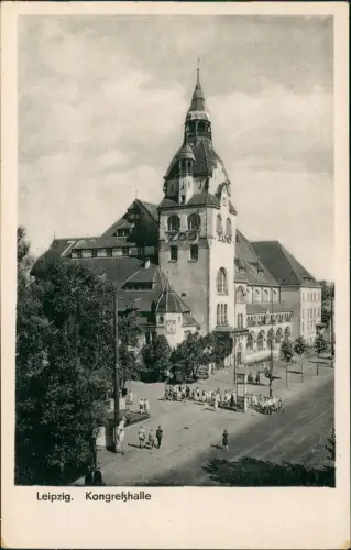 Ansichtskarte Leipzig Kongreßhalle Zoo - Straßenszene Uhr 1959