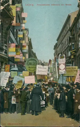 Ansichtskarte Leipzig Petersstrasse während der Messe. 1910