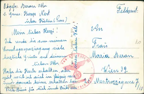 Ansichtskarte Leipzig Stadtteilansichten 1942  Roter Feldpoststempel WK2