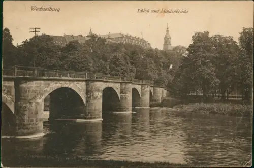 Ansichtskarte Wechselburg Schloß und Muldenbrücke 1919