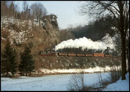 Zöblitz Güterzugdampflokomotive 58 311 durchfährt Bahnhof Zöblitz/Pobershau 1993