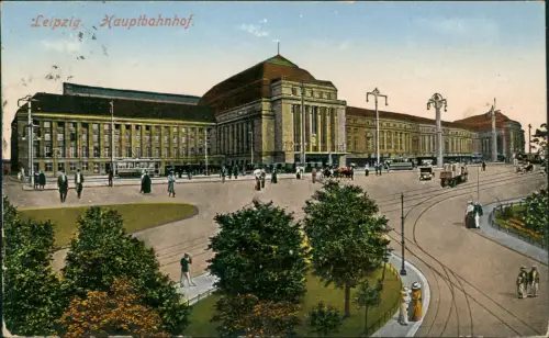 Ansichtskarte Leipzig Straßen Partie, Verkehr vor dem Hauptbahnhof 1924