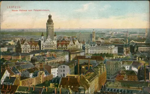 Ansichtskarte Leipzig Neues Rathaus vom Peterskirchturm 1910 Bahnpoststempel