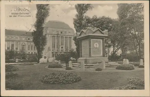 Ansichtskarte Leipzig Müller-Denkmal an der Promenade 1916