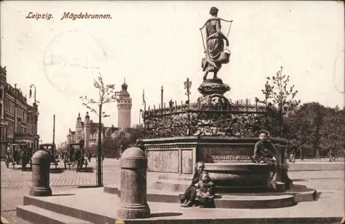 Ansichtskarte Leipzig Mägdebrunnen 1918   1. Weltkrieg Feldpost gelaufen