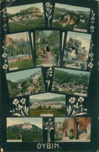 Ansichtskarte Oybin Stadtteilansichten Mehrbild Oberlausitz Jugendstil 1909