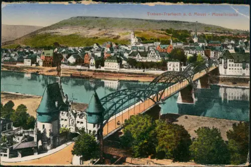 Ansichtskarte Traben-Trarbach Stadtblick und Moselbrücke 1914