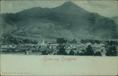 Ansichtskarte Lenggries Blick auf die Stadt Mondscheinlitho 1903