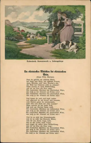 Ansichtskarte Rolandseck-Remagen Rheinlieder rh. Mädchen und Wein 1918
