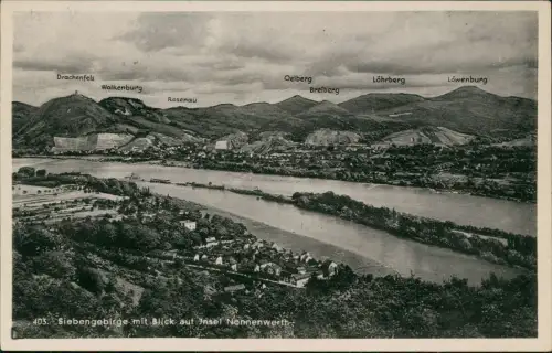 Nonnenwerth-Remagen  Rhein Siebengebirge Beschriftung der Berge 1937
