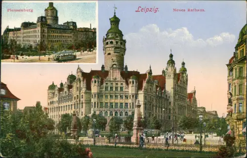Ansichtskarte Leipzig Mehrbildkarte mit Pleissenburg, Neues Rathaus 1925