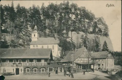 Ansichtskarte Oybin Stadtpartie, Umgebindehaus 1908