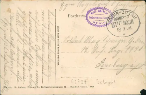 Ansichtskarte Oybin Stadtpartie, Umgebindehaus 1908