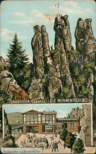 Ansichtskarte Jonsdorf Nonnenfelsen als Figuren 2 Bild Oberlausitz 1912