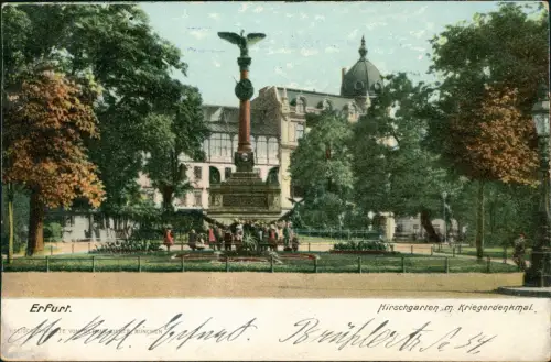 Ansichtskarte Erfurt Hirschgarten m. Kriegerdenkmal. 1905