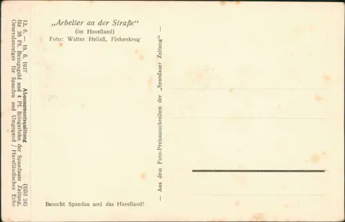 Ansichtskarte  Arbeiter an der Straße im Havelland Brandenburg 1929