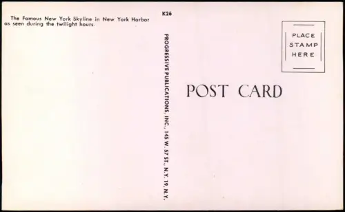 Postcard New York City Harbor as seen during the twilight hours. 1972