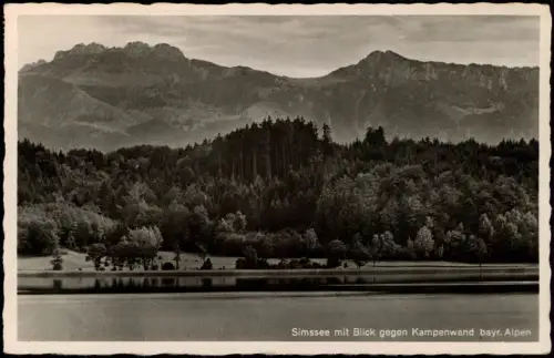 Ansichtskarte .Bayern Simssee mit Blick gegen Kampenwand bayr. Alpen 1953