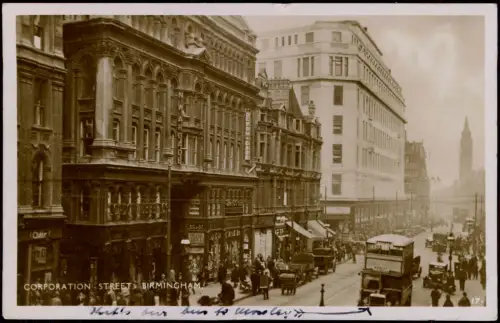 Postcard Birmingham CORPORATION STREET (Straßen-Ansicht) 1929