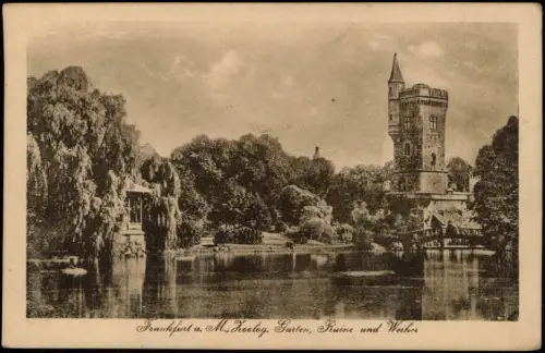 Ansichtskarte Frankfurt am Main Zoologischer Garten, Ruine und Weiher 1926