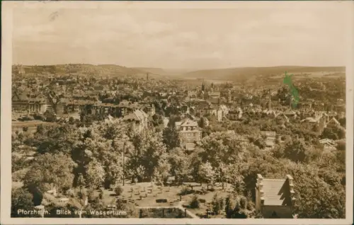 Ansichtskarte Pforzheim Blick vom Wasserturm - Fotokarte 1929