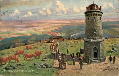Ansichtskarte Ilsenburg (Harz) Auf dem Brocken Kühe Turm Künstlerkarte 1914