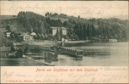 Ansichtskarte Uffing am Staffelsee Partie am Staffelsee mit dem Stahlbad 1899
