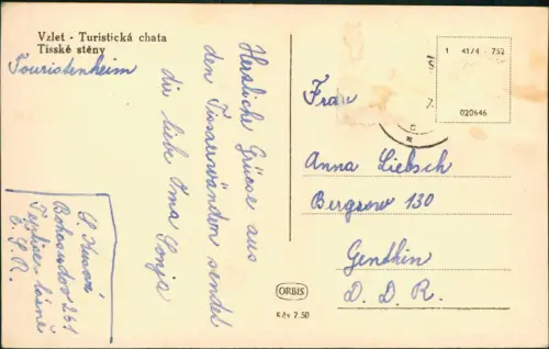 Postcard Tissa Tisá Gatshaus Baude Vzlet Turistická chata 1962
