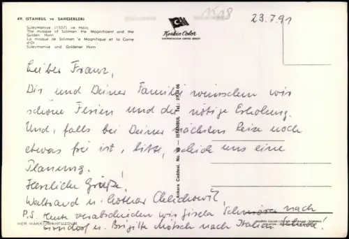 Postcard Istanbul Panorama-Ansicht mit Moschee Mosque 1991