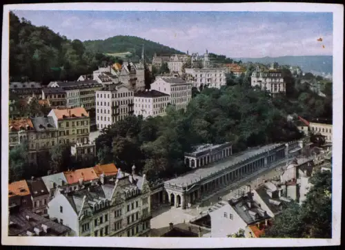 Karlsbad Karlovy Vary   Blick zur Mühlbrunnkolonnade und Schloßberg 1940