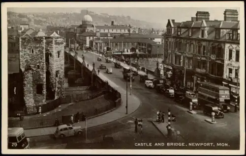 Postcard Newport Gwent Streetscene Bridge Bus 1940  Wales