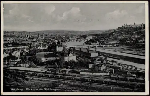 Ansichtskarte Würzburg Blick von der Steinburg - Bahnstrecke 1938
