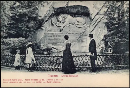 Ansichtskarte Luzern Lucerna Familie vor Löwendenkmal 1909