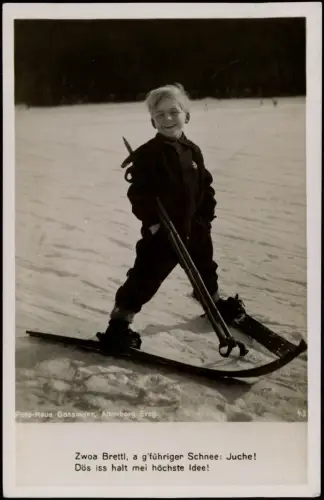 Ansichtskarte .Sachsen Erzgebirge Junge auf Ski Fotokunst 1930