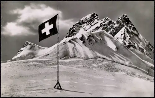 Ansichtskarte Lauterbrunnen Jungfrau Flagge Schweiz Helvetia Fotokarte 1961