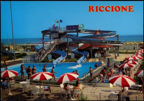 Riccione L'ACQUASCIVOLO ROLBANAUTIC WATER SLIGHT-POWER WASSER RUTSCHTURM 1980
